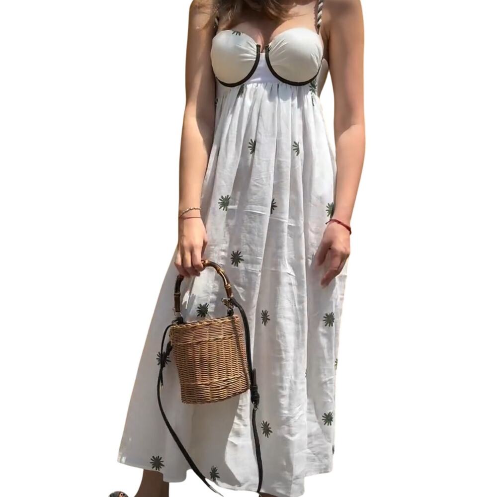 ANCORA The Shaded Mermaid Draped‎ Palm Tree Dress Linen Size Large